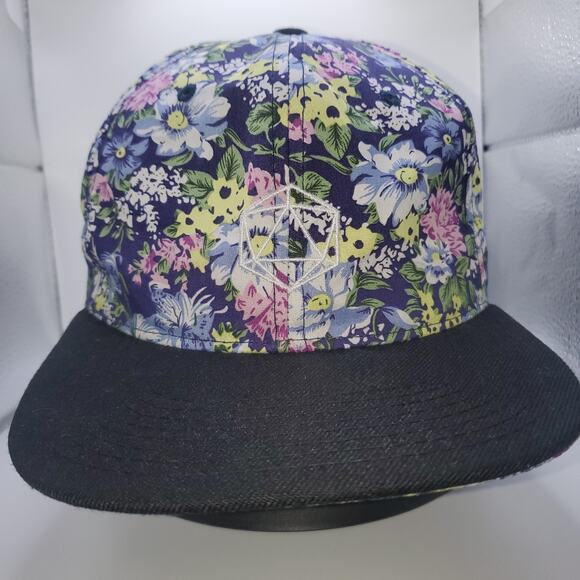 Crown Snapback Hat Floral Print Baseball Cap Purple Blue Yellow Adjustable Flat - Picture 1 of 8